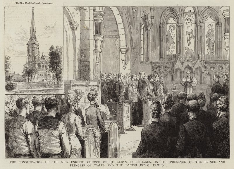 La consécration de la nouvelle église anglaise de St Alban, Copenhague, en présence du prince et de la princesse de Galles et de la famille royale danoise - English School