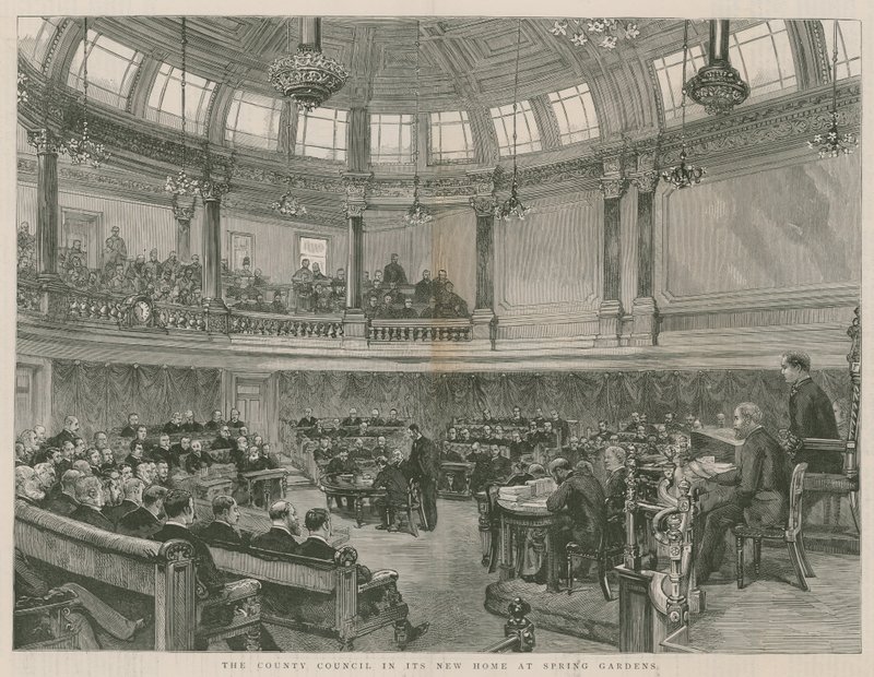 Le conseil du comté dans sa nouvelle maison à Spring Gardens, Londres - English School