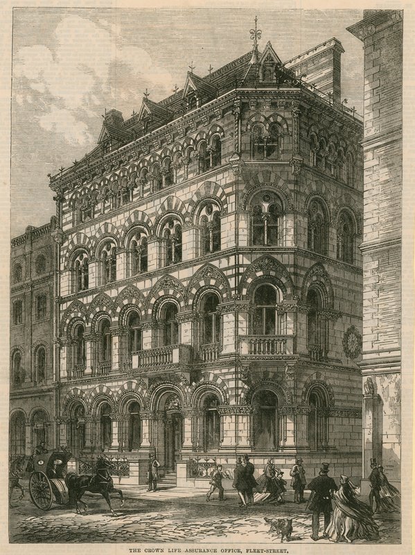 Le bureau de la Crown Life Assurance, Fleet Street, Londres - English School