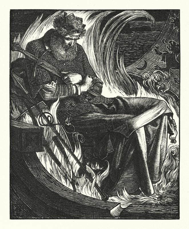 La mort du roi Warwolf (gravure) - English School