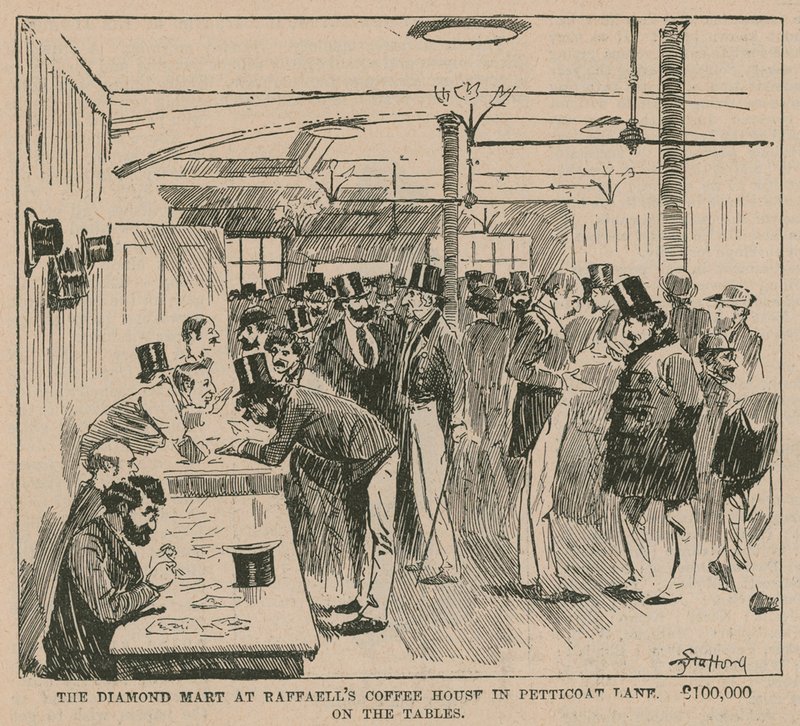 Le marché aux diamants au Raffaells Coffee House à Petticoat Lane - English School