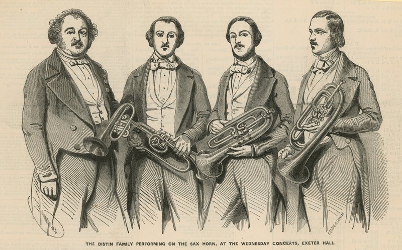 La famille Distin jouant du saxhorn aux concerts du mercredi, Exeter Hall - English School