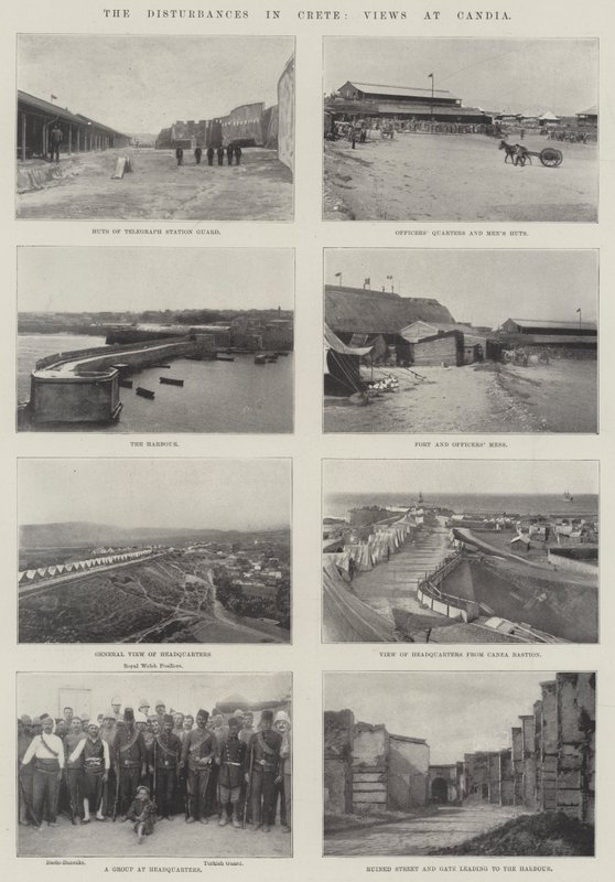 Les troubles en Crète, vues à Candia (gravure) - English School
