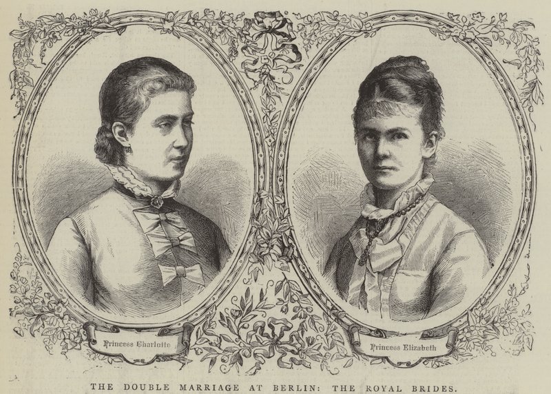 Le double mariage à Berlin, les épouses royales (gravure) - English School