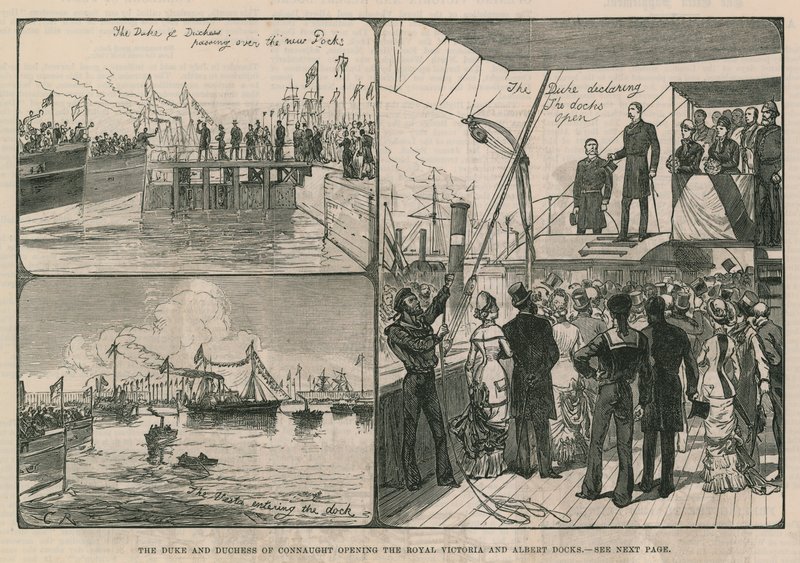 Le duc et la duchesse de Connaught ouvrant les docks Royal Victoria et Albert - English School