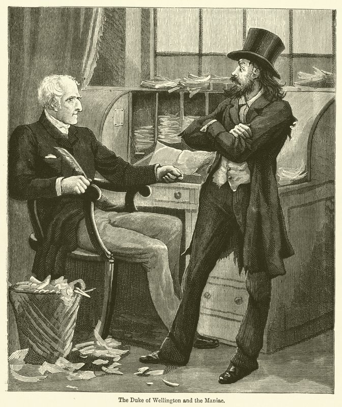 Le duc de Wellington et le maniaque (gravure) - English School