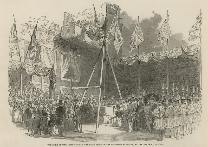Le duc de Wellington posant la première pierre des casernes de Waterloo - English School