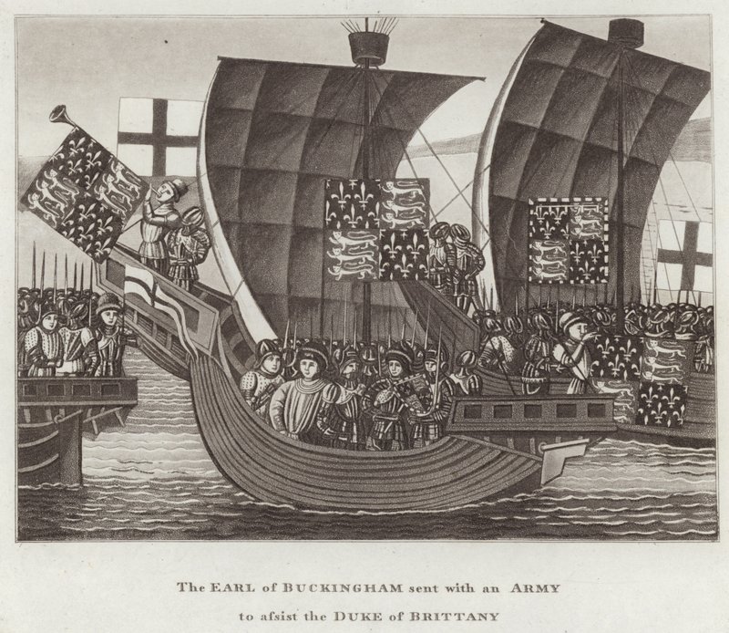 Le comte de Buckingham envoyé avec une armée pour assister le duc de Bretagne - English School