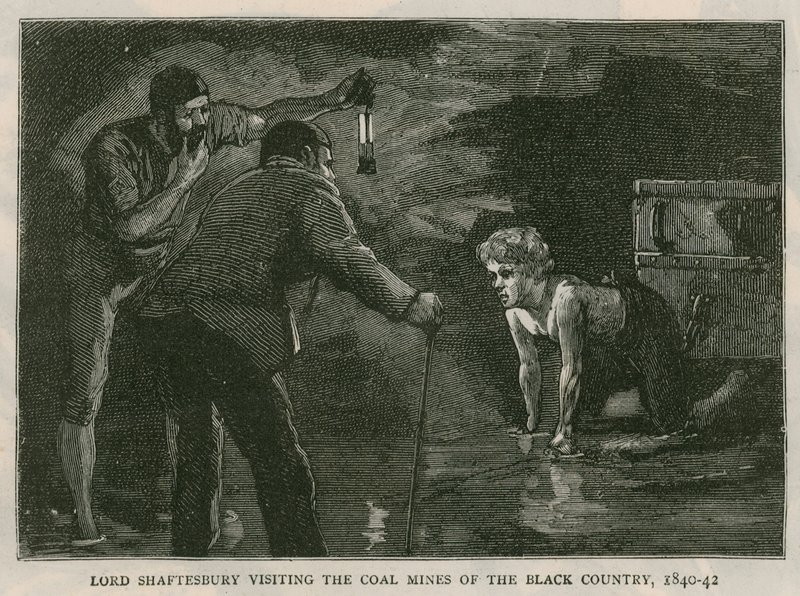 Le comte de Shaftesbury; visitant les mines de charbon du Black Country, 1840-41; d