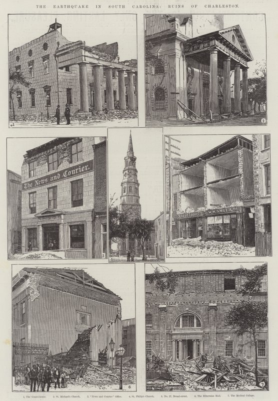 Le tremblement de terre en Caroline du Sud, ruines de Charleston (gravure) - English School