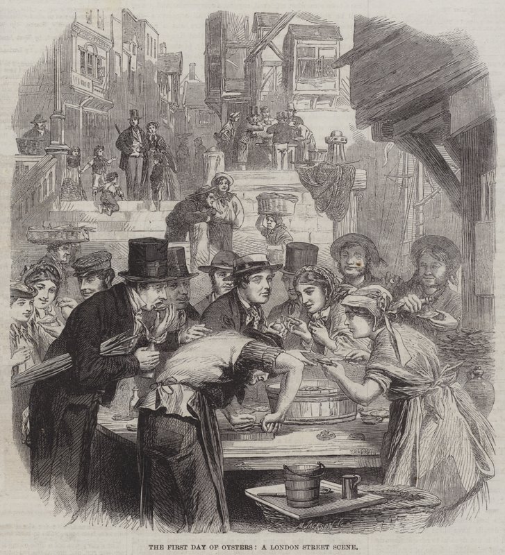 Le premier jour des huîtres, une scène de rue à Londres - English School
