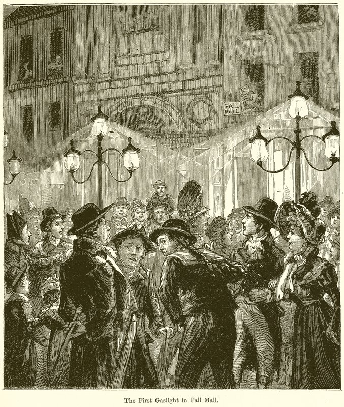 Le premier éclairage au gaz à Pall Mall - English School