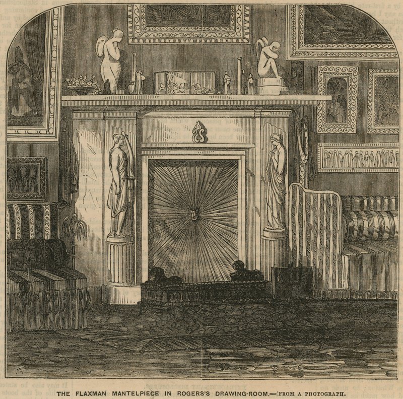 La cheminée Flaxman dans le salon du poète Rogers, maison de Rogers, St James