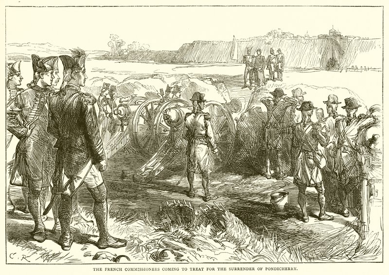 Les commissaires français venant traiter de la reddition de Pondichéry (1761) - English School