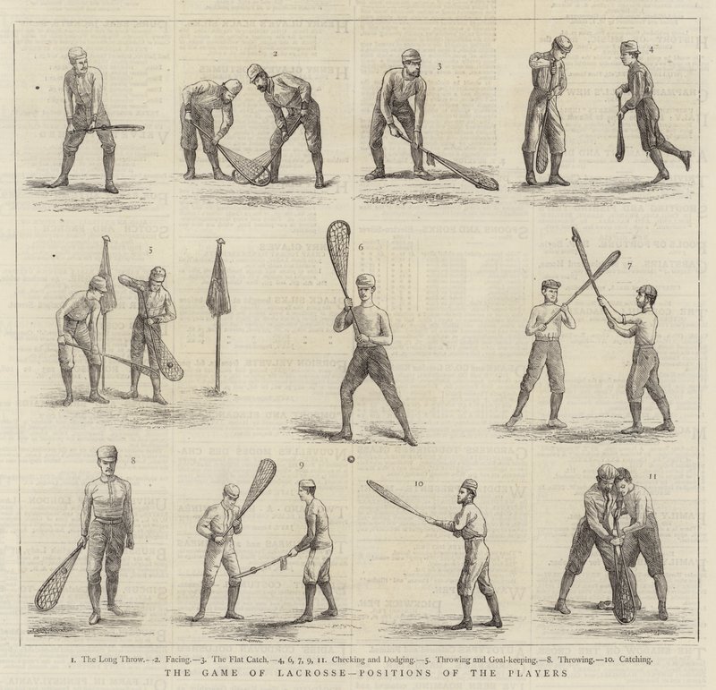 Le jeu de la crosse, positions des joueurs (gravure) - English School