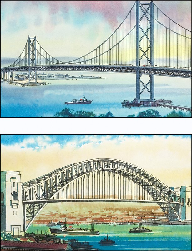 Le Golden Gate Bridge à San Francisco et le Sydney Harbour Bridge - English School
