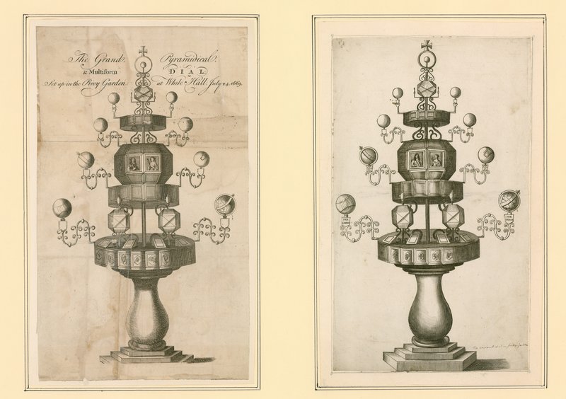 Le Grand Cadran Pyramidale et Multiforme installé dans le jardin privé à Whitehall, 24 juillet 1669 - English School