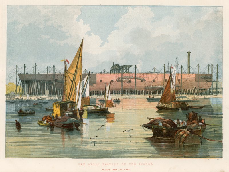 Le Great Eastern sur les stocks, vu depuis la Tamise - English School
