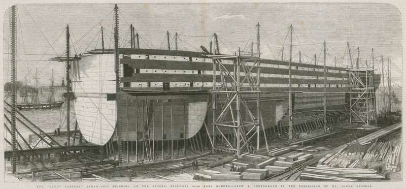 Le navire à vapeur Great Eastern; Construction sur les stocks, Millwall - English School