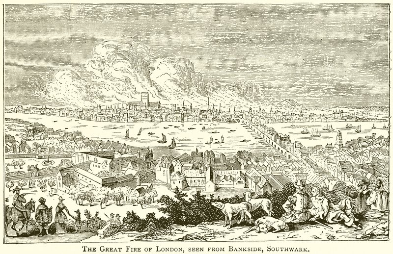 Le Grand Incendie de Londres, vu de Bankside, Southwark - English School