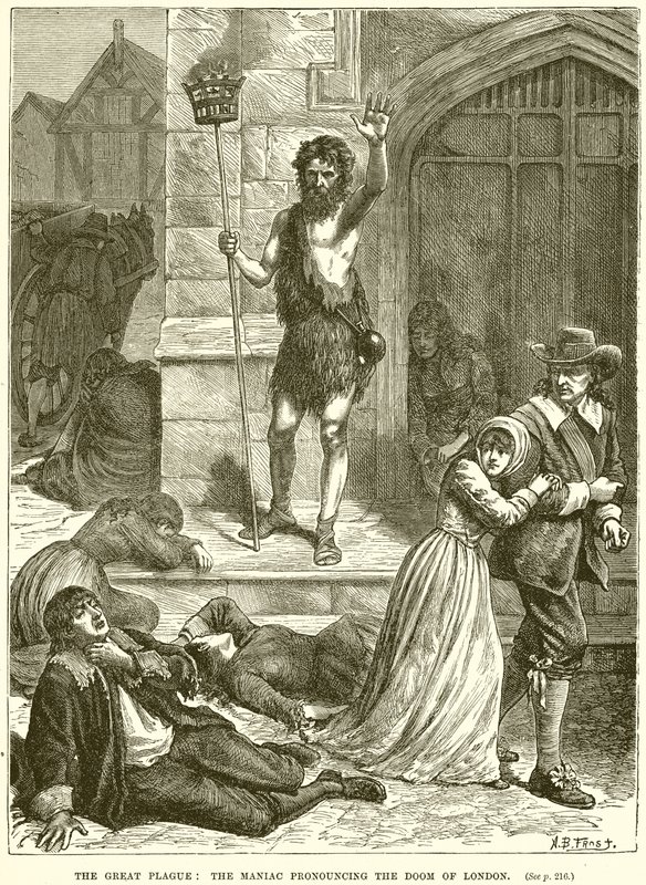 La Grande Peste : Le maniaque prononçant la condamnation de Londres - English School