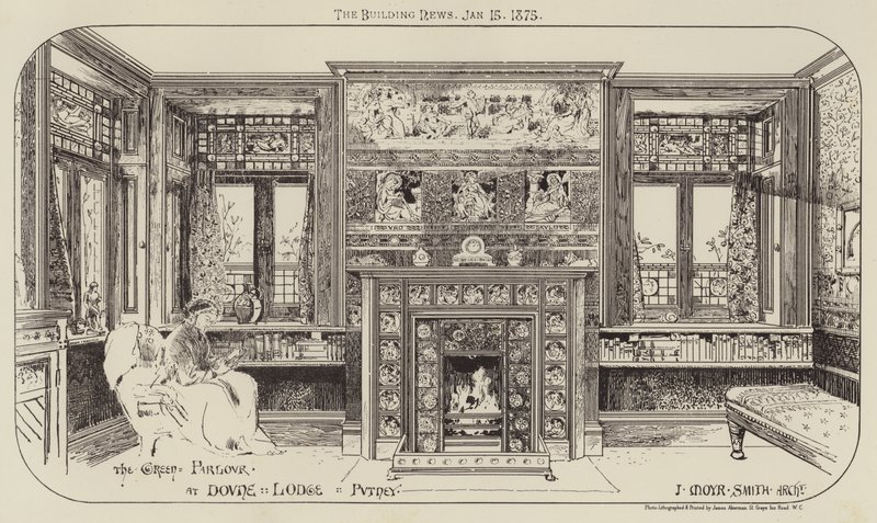 Le salon vert à Dovne Lodge, Putney (gravure) - English School
