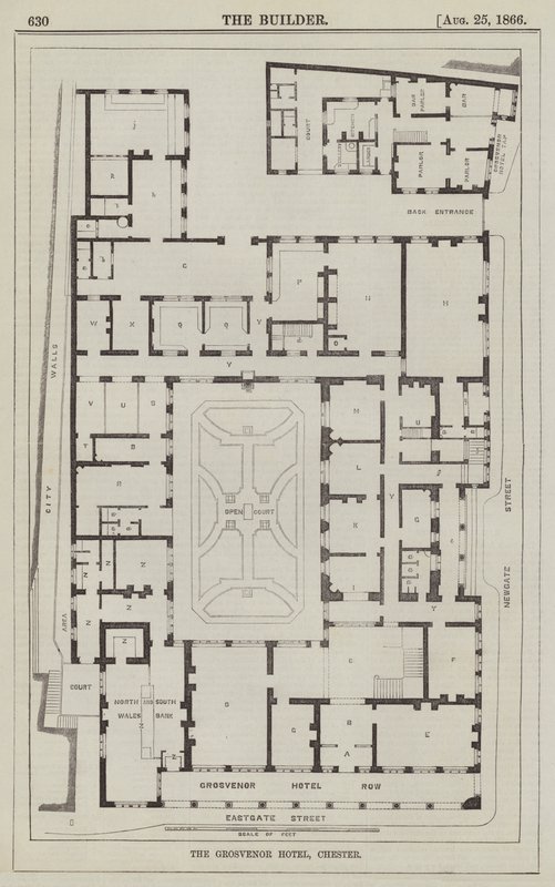Hôtel Grosvenor, Chester (gravure) - English School