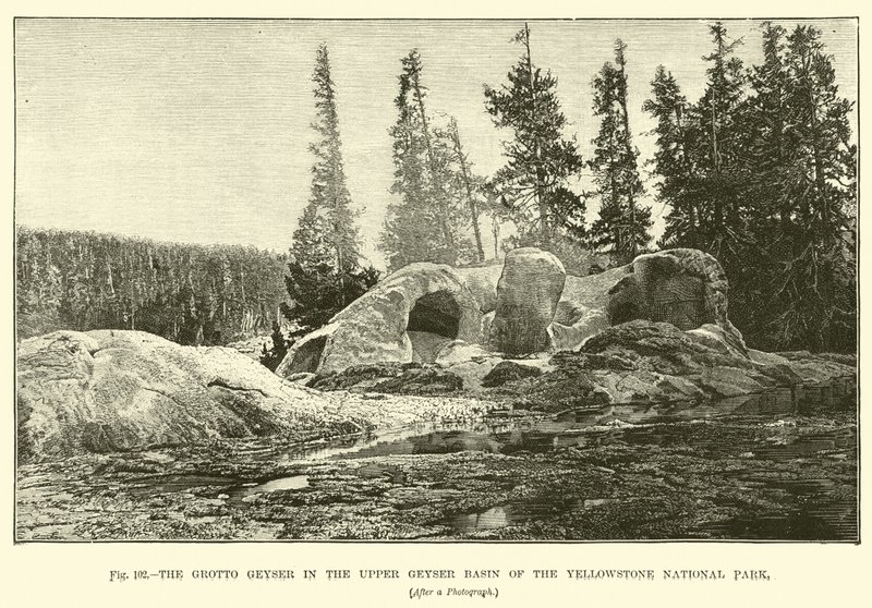 Le geyser Grotto dans le bassin supérieur des geysers du parc national de Yellowstone - English School