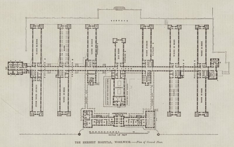 Hôpital Herbert, Woolwich, Plan du Rez-de-Chaussée (gravure) - English School