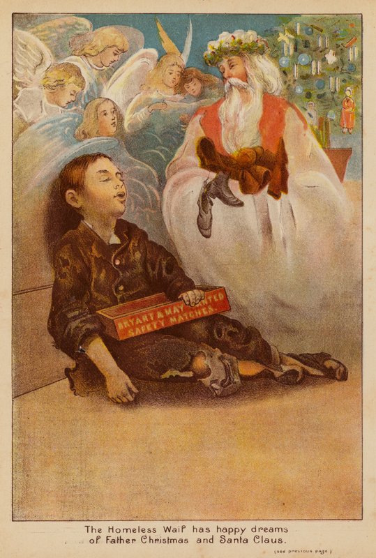 Le sans-abri rêve joyeusement du Père Noël et de Santa Claus - English School