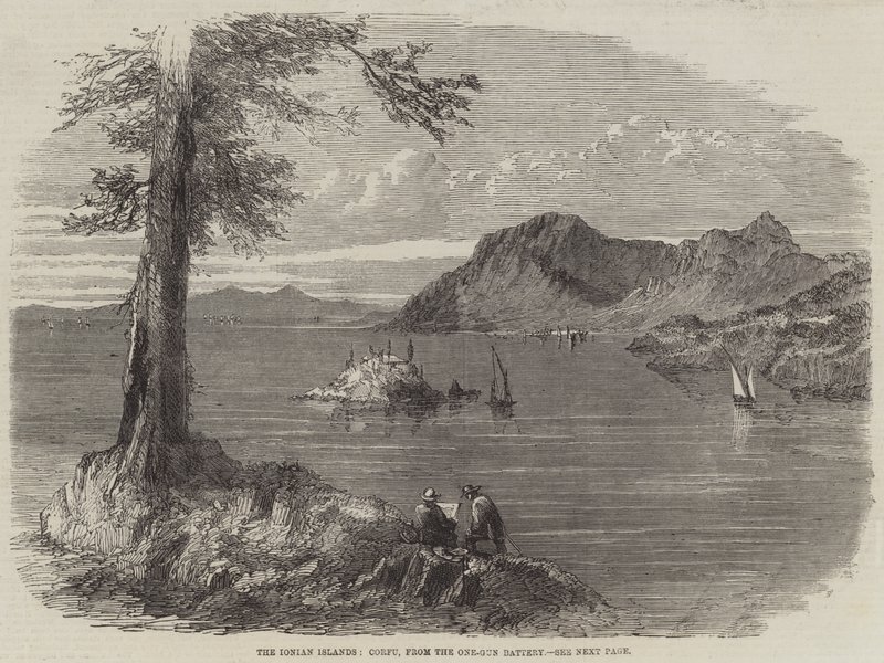 Les îles Ioniennes, Corfou, depuis la batterie à un canon (gravure) - English School