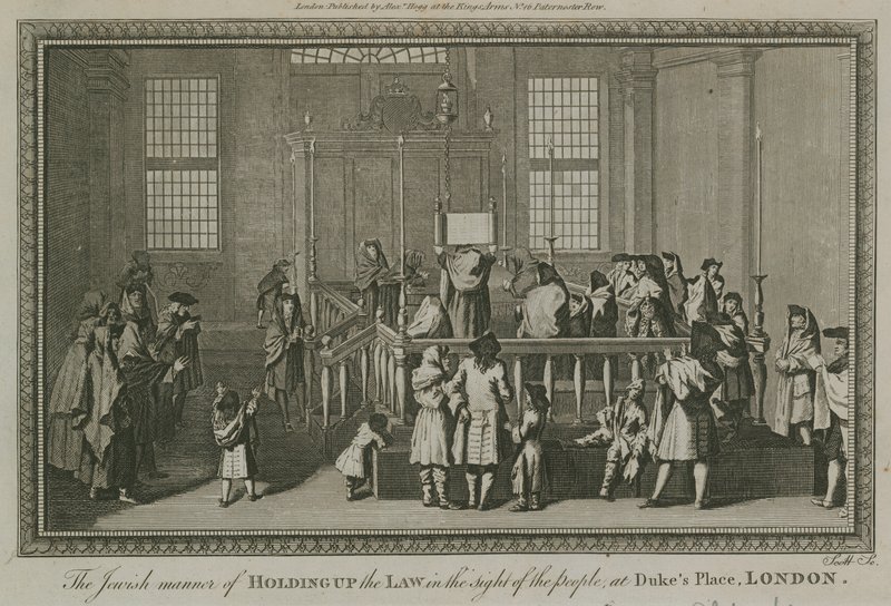 Les moyens juifs de présenter la Loi au peuple à Dukes Place, Londres - English School