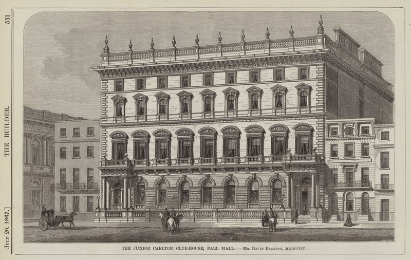 Club Junior Carlton, Pall Mall, M. David Brandon, Architecte (gravure) - English School