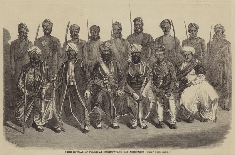Le Kotwal de la police à Lucknow et ses assistants (gravure) - English School