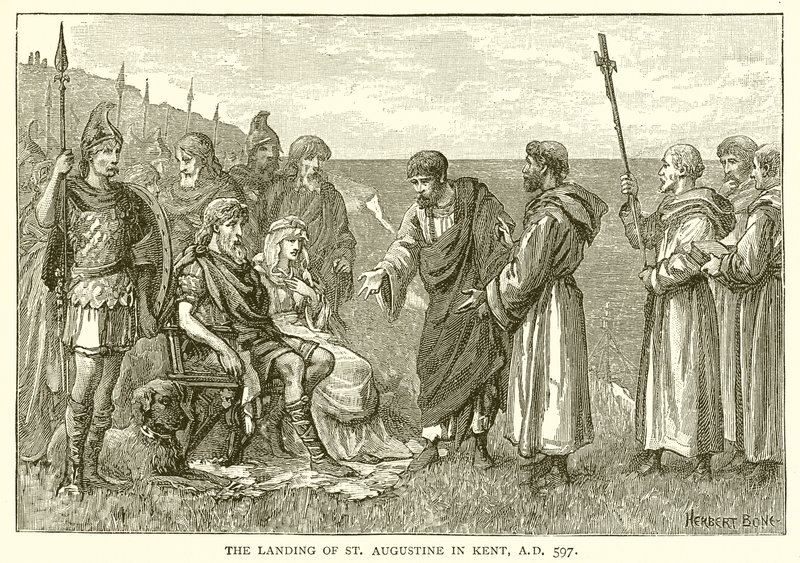 Le débarquement de Saint Augustin dans le Kent, 597 après J.-C. - English School