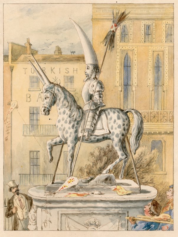 La statue de Leicester Square, 17 octobre 1866 - English School