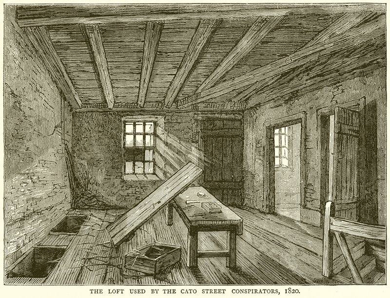 Le grenier utilisé par les conspirateurs de Cato Street, 1820 - English School