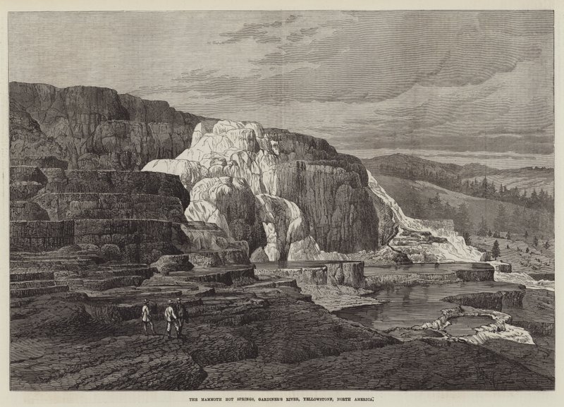 Les sources chaudes mammouth, rivière Gardiner, Yellowstone, Amérique du Nord - English School