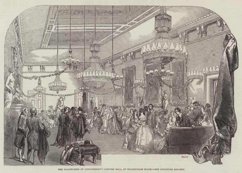 Le bal costumé de la marquise de Londonderry à Holdernesse House, la galerie de sculptures - English School