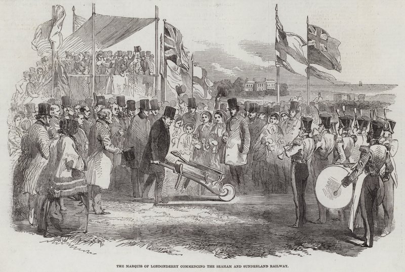 Le marquis de Londonderry commençant le chemin de fer de Seaham et Sunderland (gravure) - English School