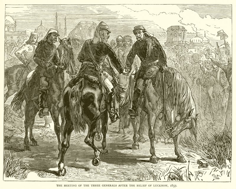 La rencontre des trois généraux après le secours de Lucknow, 1857 - English School