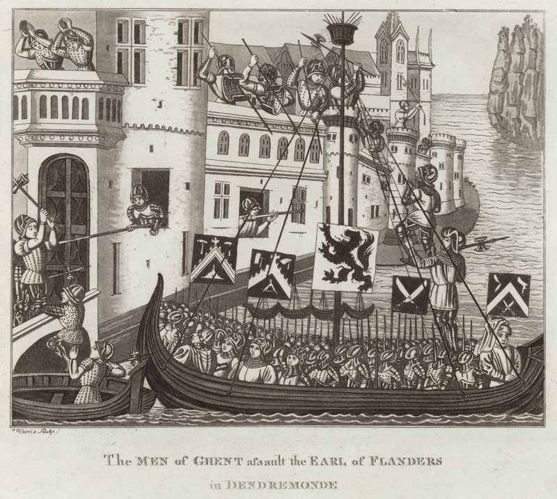 Les hommes de Gand attaquent le comte de Flandre à Dendermonde - English School