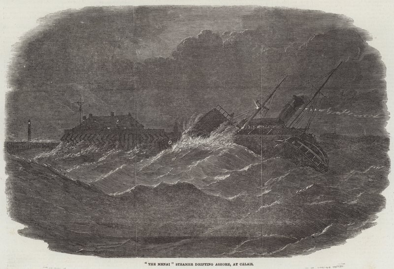 Le vapeur "The Menai" dérivant vers le rivage, à Calais - English School