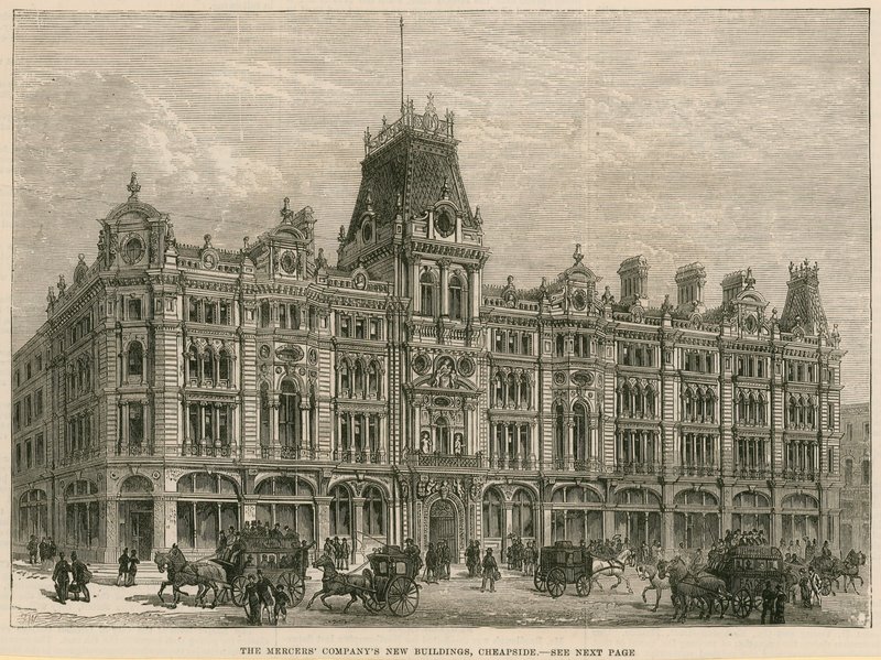 Les nouveaux bâtiments de la Mercers Company, Cheapside, Londres - English School