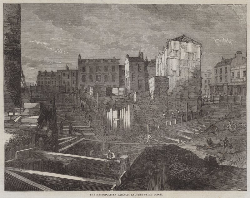 Le Métropolitain et le Fleet Ditch (gravure) - English School