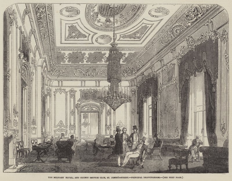 Le club de service militaire, naval et de comté, rue St James, salon principal (gravure) - English School