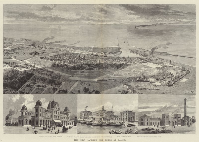 Le nouveau port et les docks à Calais (gravure) - English School