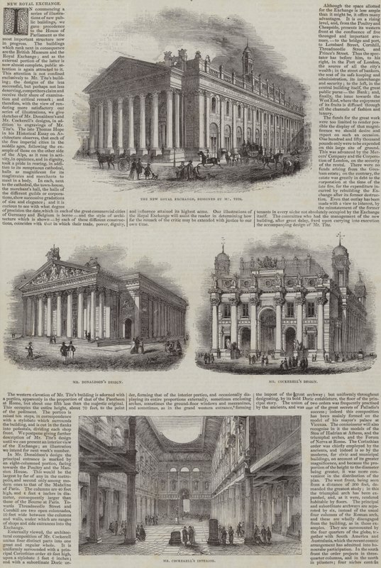 La nouvelle Bourse royale, Londres, avec des designs alternatifs - English School