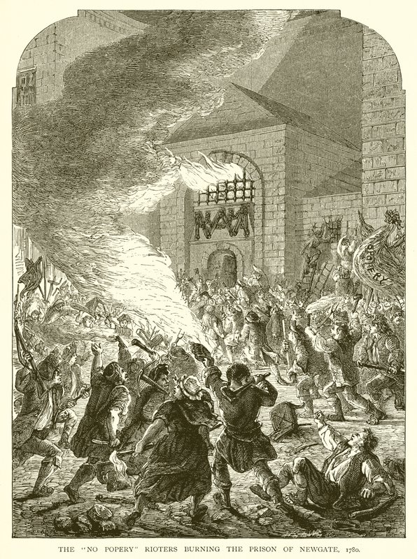 Les émeutiers anti-papistes brûlant la prison de Newgate, 1780 - English School