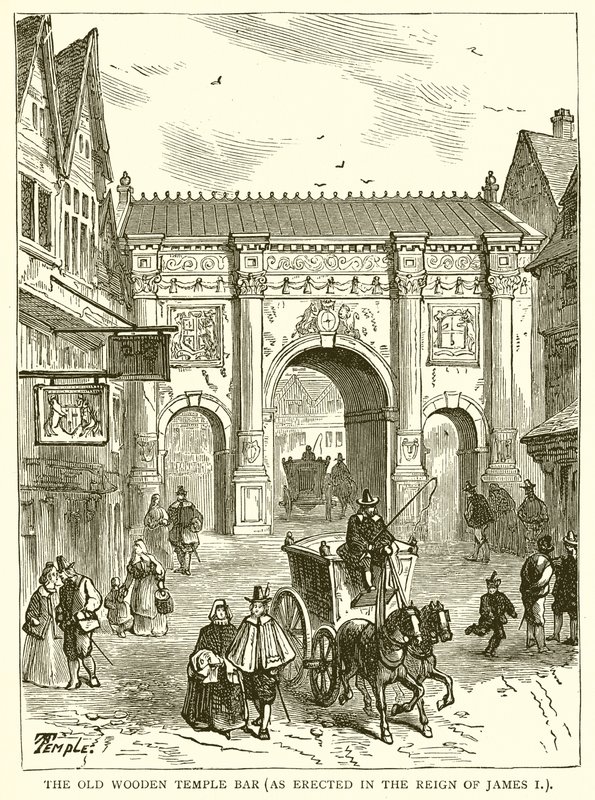 Le vieux Temple Bar en bois (érigé sous le règne de Jacques Ier) - English School
